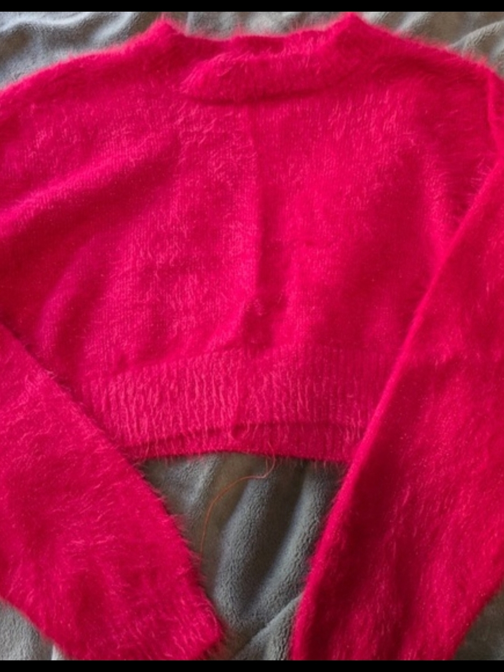 Girls' Fuzzy Cropped Crewneck Sweater in Hot Pink